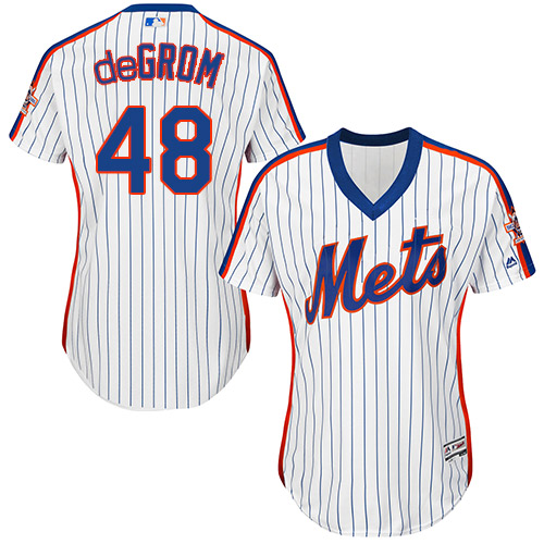 Mets #48 Jacob deGrom White(Blue Strip) Alternate Women's Stitched MLB Jersey - Click Image to Close